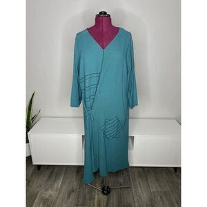 Simple People Tunic‎ Midi Dress Women's 3X Green Linen Blend